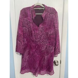 VTG Y2K New York City Design Co Plus Size Blouse 2X Pink Sequin Indie Boho